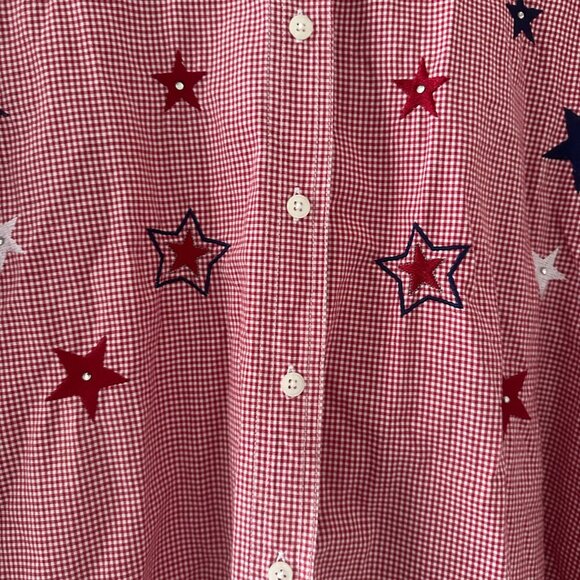 Vintage Quizz Red Gingham Button Up Shirt Women's Plus Size 22 Embroidered Stars - Picture 7 of 16